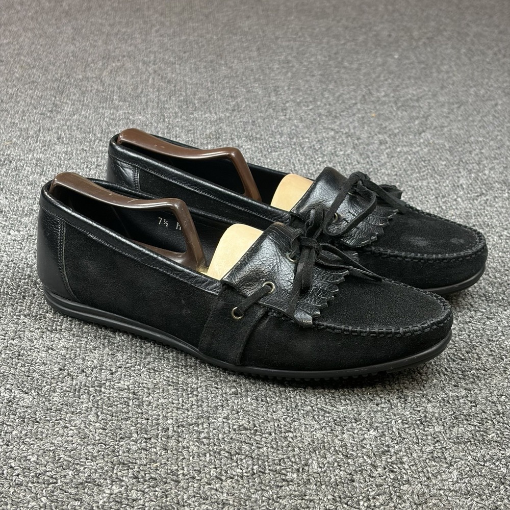 Bally Ovation Italy Black Leather Kiltie Driving Loafers Moccasins Size 7.5 M